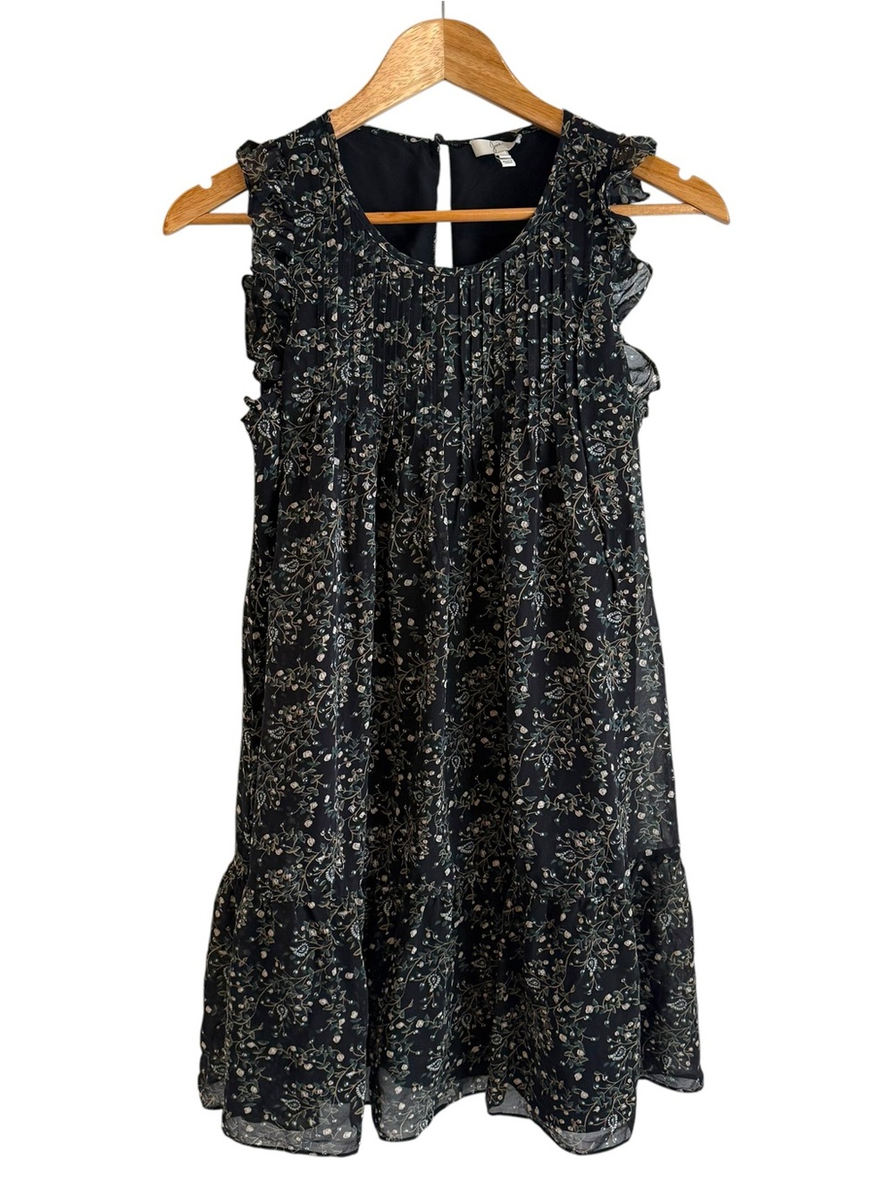 Joie Tahoma Silk Floral Print Ruffle Dress in "Tossed Wildflowers" Black Size XS - Picture 3 of 8